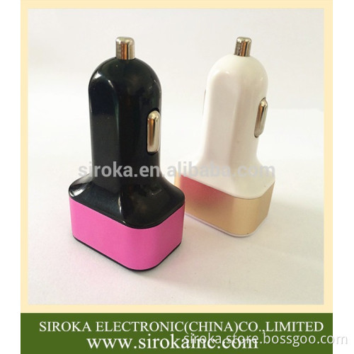 Promotional USB car charger 3 port USB car charger adapter with customized colors for iPhone iPad Table PC